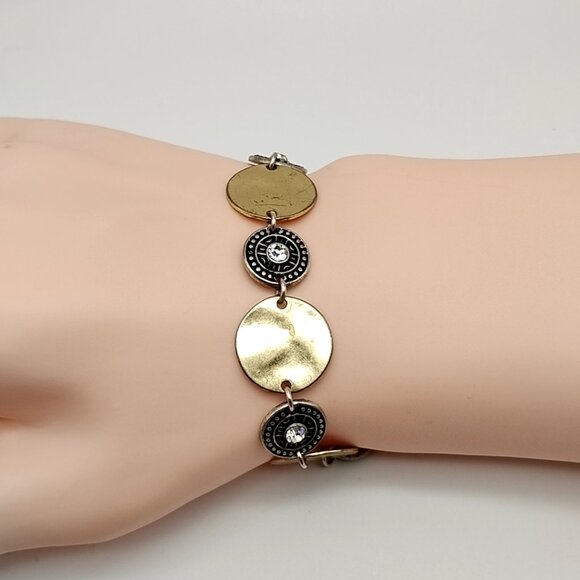 Vintage Park Lane CORONADO Bracelet Gold & Silver Disc Medallion Rhinestone - Picture 4 of 14